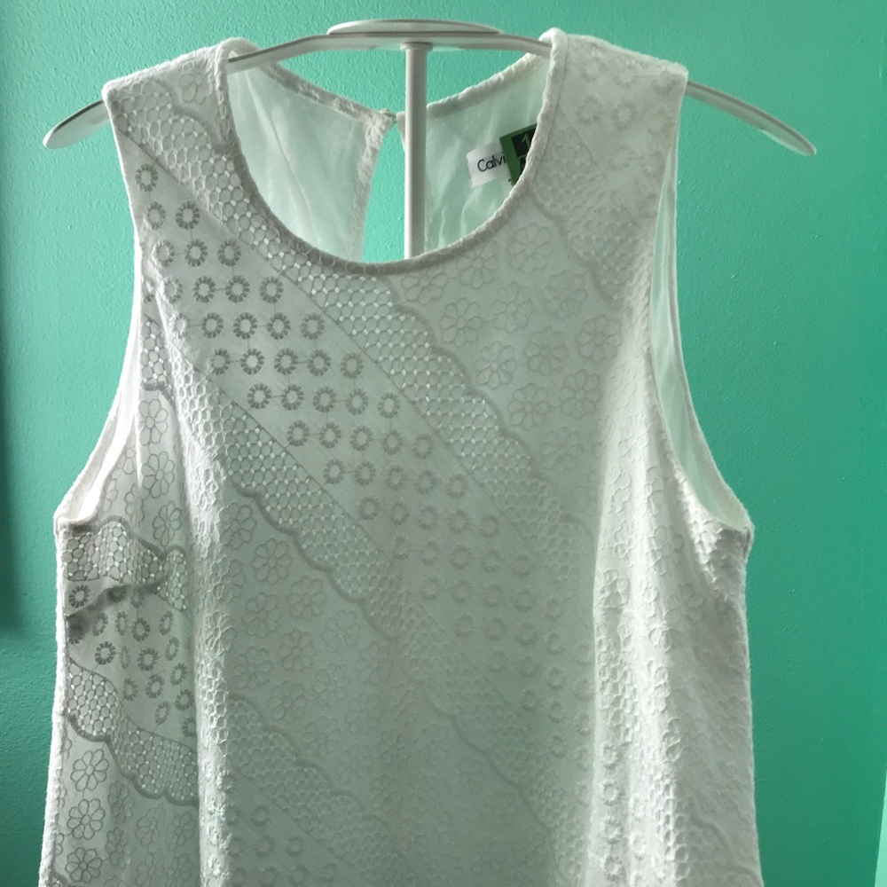 Calvin Klein A line sleeveless Flared white dress